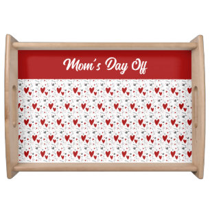 Red Black Doodle Hearts Retro Saying Mom Gift Serving Tray