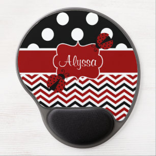 Red Black Dots Chevron Ladybut Personalized Gel Mouse Pad