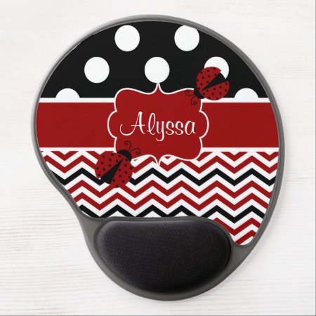 Red Black Dots Chevron Ladybut Personalized Gel Mouse Pad