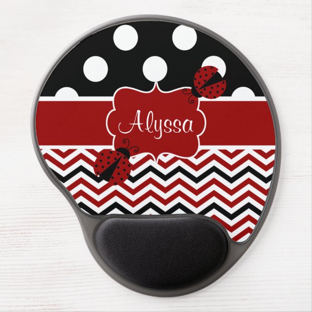 Red Black Dots Chevron Ladybut Personalized Gel Mouse Pad (Front)