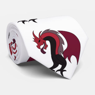 Red Black Dragon Mythical Creature Neck Tie