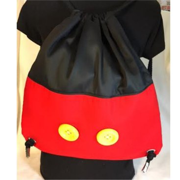Red & Black Drawstring Backpack w/Yellow Buttons