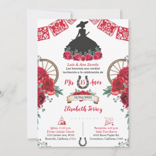 Red Black Dress Charra Invitation Charro Mexican