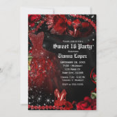 Red Black Dress Masquerade Sweet 16 Birthday Party Invitation (Front)