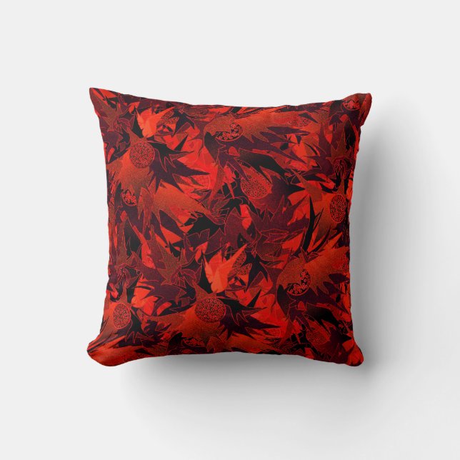 Red & Black Elegant Abstract Pattern Throw Pillow (Front)
