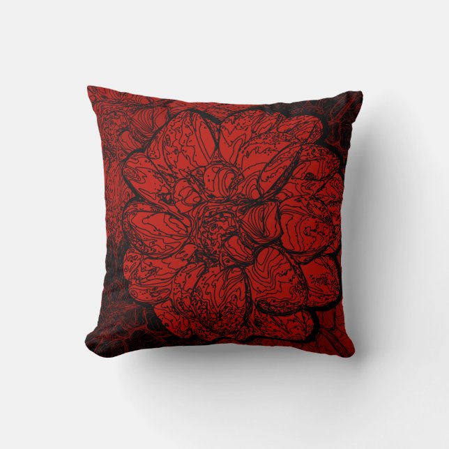 Red & Black Elegant Dahlia Floral Throw Pillow (Front)