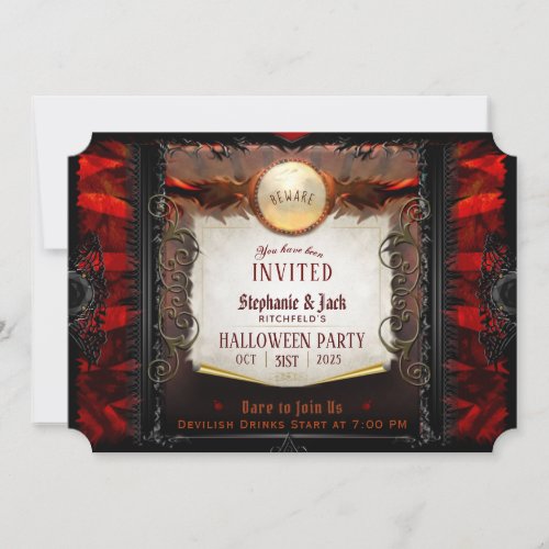 Red  Black Elegant Halloween Party Note Invitation