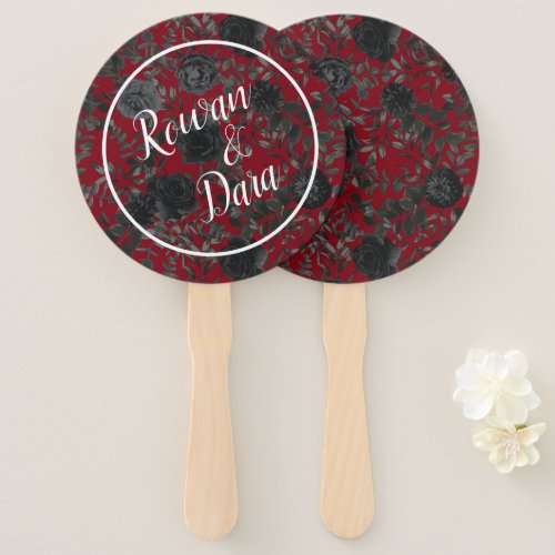 Red Black Elegant Rose Gothic Wedding Fans