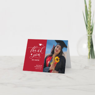 Red Black Elegant Script Photo Simple Graduation Thank You Card