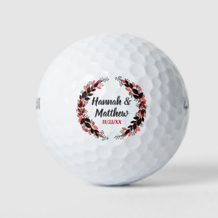 Red Black Elegant Watercolor Wreath Wedding Favor Golf Balls