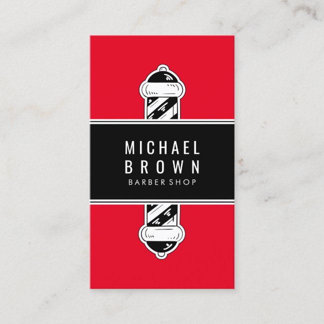 Red Black Essential Vintage Barber shop Pole Business Card
