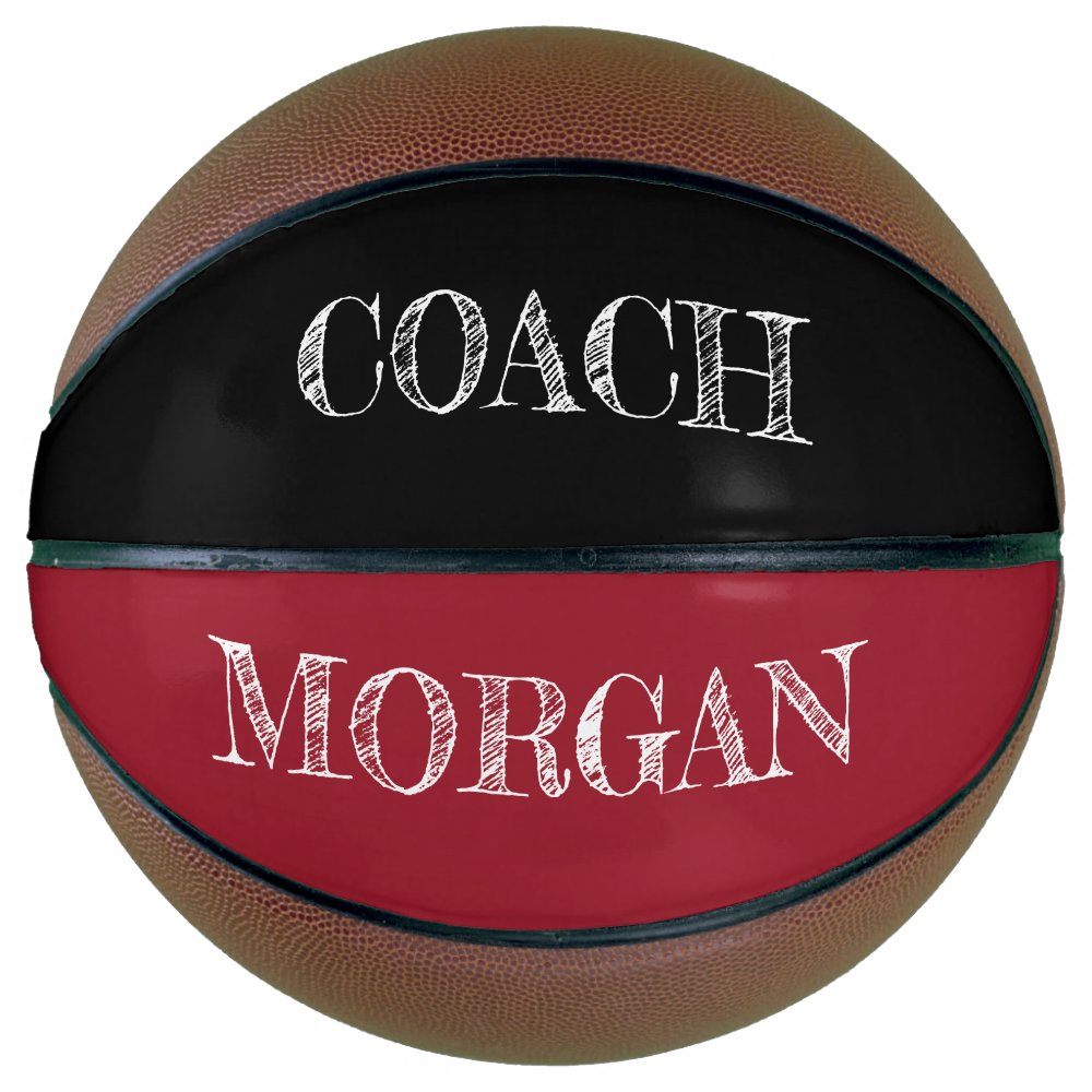 Discover RED Black etching Custom COACH NAME Basketball