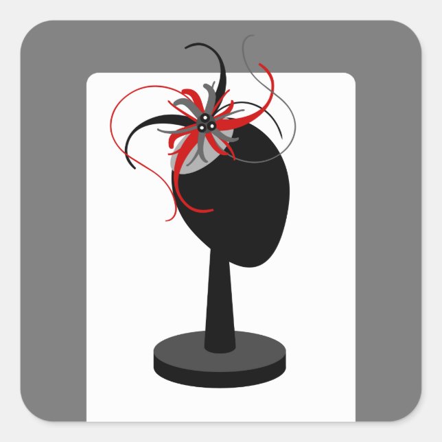 Red & Black Fascinator on Hat Stand Square Sticker (Front)