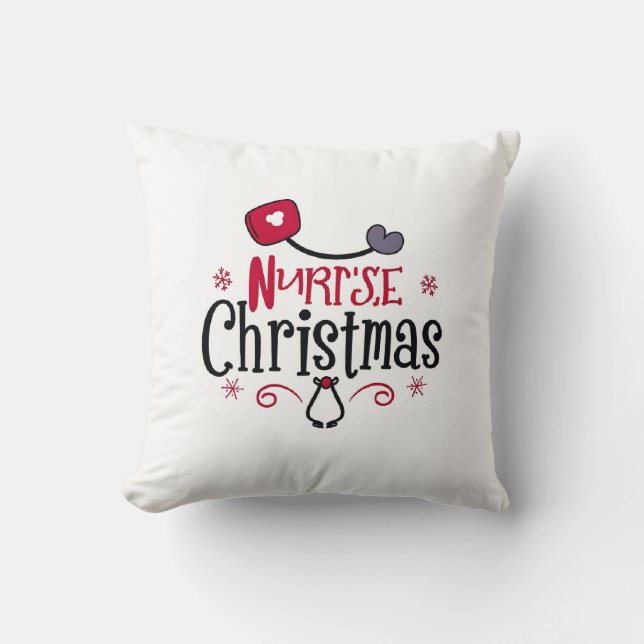 Red Black Festive Stethoscope Nurse Cute Christmas Throw Pillow (Front)