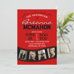 Red & Black Filmstrip 5 Photo Graduation Invitation