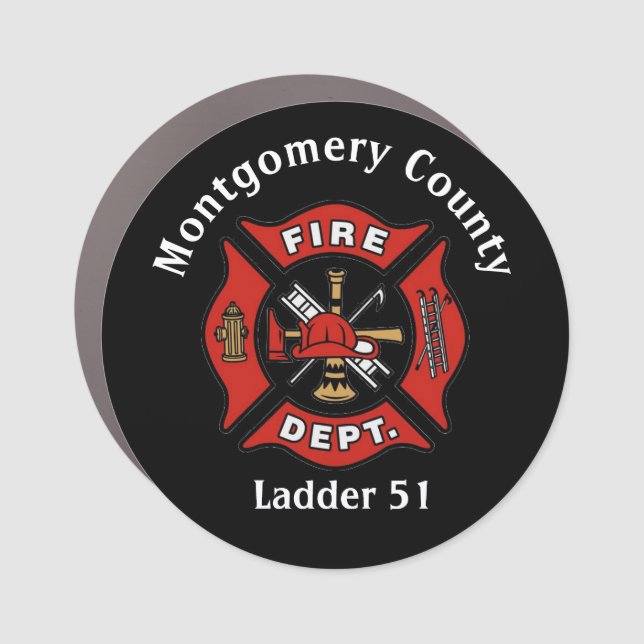 Red & Black Fire Department Logo Custom  Car Magnet (Front)