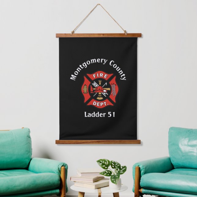 Red & Black Fire Department Logo Custom  Hanging Tapestry (Living Room)