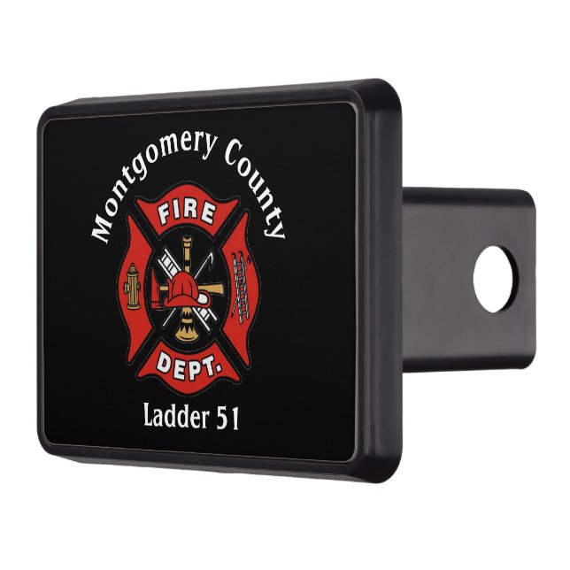 Red & Black Fire Department Logo Custom   Hitch Cover (Left)