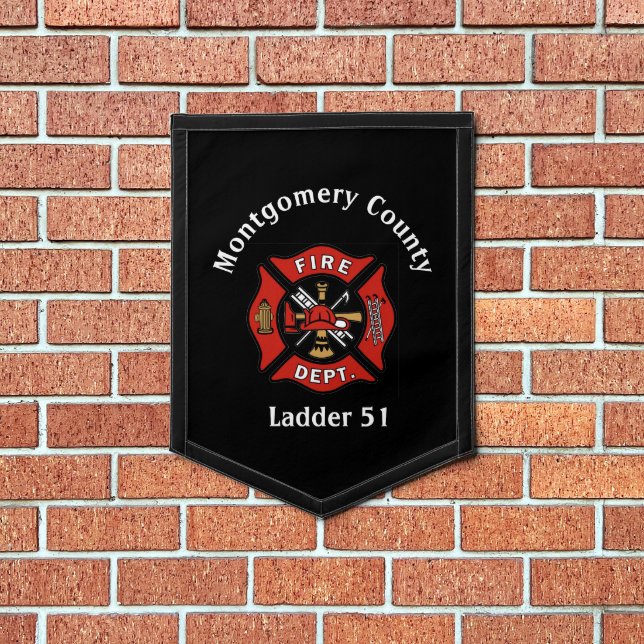Red & Black Fire Dept Logo Custom Pennant (Insitu 1)