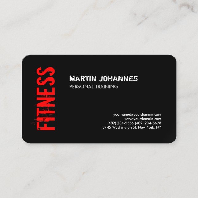 Red Black Fitness Personal Trainer Business Card (Front)