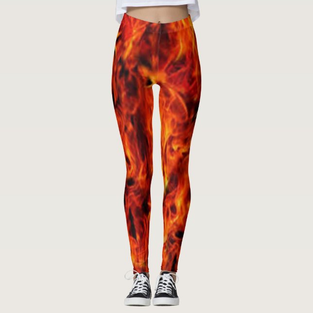 Red Black Flame Modern Chic Hipster Photo Collage Leggings (Front)