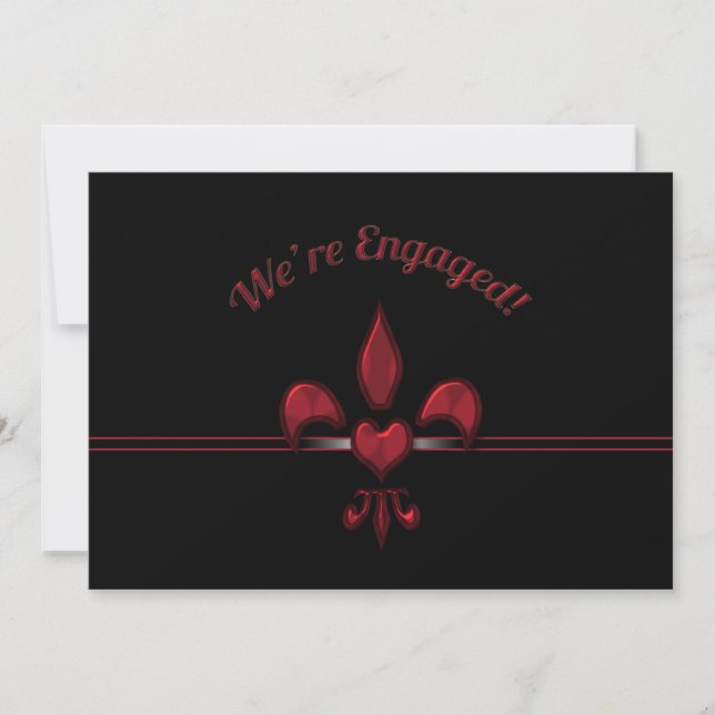 Red Black  Fleur de Lis Heart Engagement Party Invitation (Front)