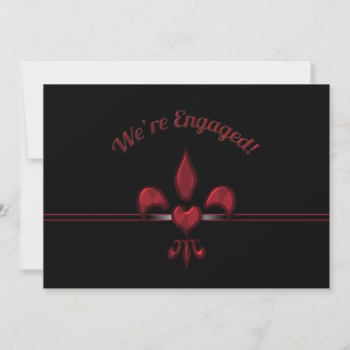 Red Black  Fleur de Lis Heart Engagement Party Invitation