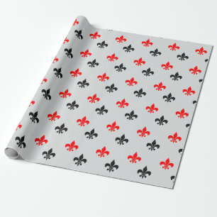 Red Black Fleur De Lis Wrapping Paper