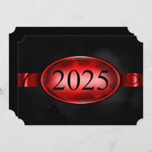 Red & Black Floral Button 2025 Graduation Party Invitation