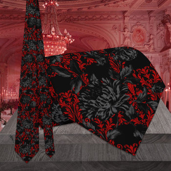 Red & Black Floral Damask Gothic Wedding Neck Tie by LeonOziel at Zazzle
