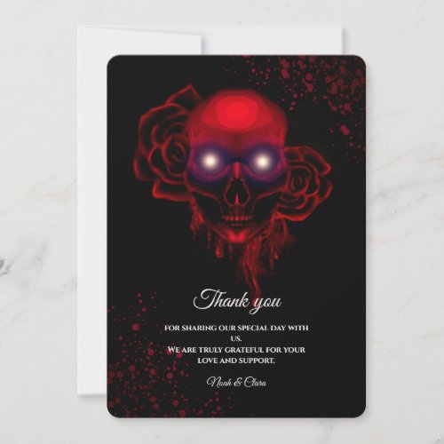 Red Black floral dark moody gothic skull Halloween Thank You Card