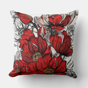 Red/Black Floral Decorative Pillow