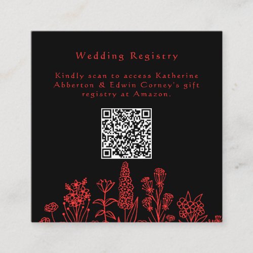 Red Black Floral Gothic Gift Registry QR Code  Enclosure Card