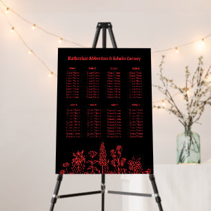 Red Black Floral Gothic Wedding Seating Chart Foam Board