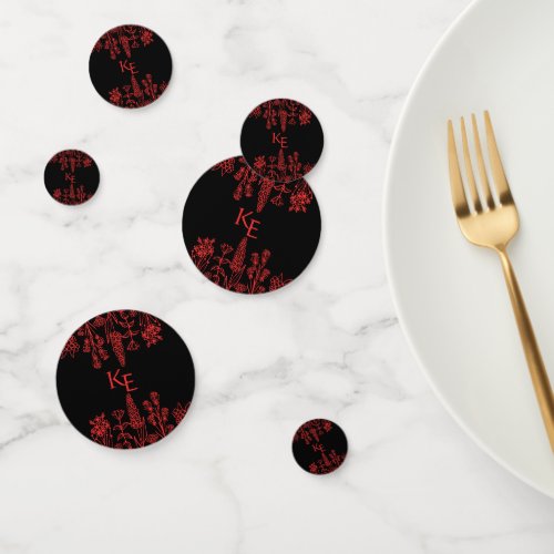 Red Black Floral Minimal Modern Gothic Wedding Confetti
