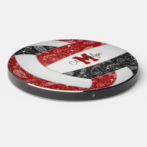 red black floral paislies boho pattern volleyball  wireless charger 