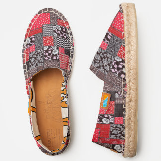 Red Black Floral Patchwork Pattern Espadrilles