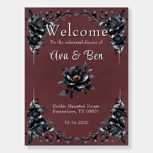 Red Black Floral Rehearsal Dinner Welcome Sign