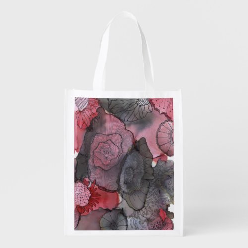 RedBlack Floral Reusable bag