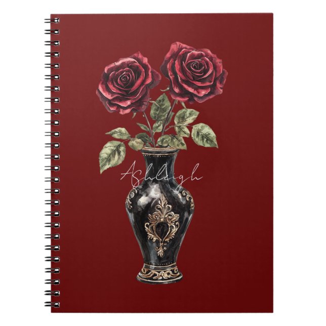 Red Black Floral Roses Vase Notebook (Front)