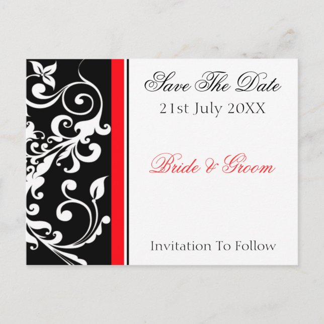 Red Black Floral Save The Date Announcement Postcard (Front)