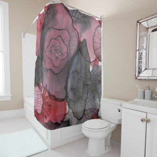 Red Black Floral Shower Curtain Zazzle Com