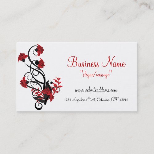 Red &amp; Black Floral Vine Design Business Cards