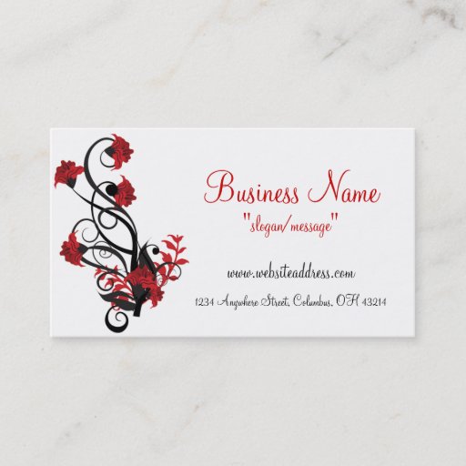 Customizable Red & Black Floral Vine Design Business Cards
