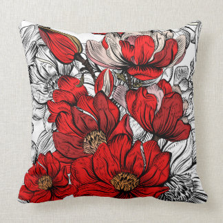 Red/Black Floral Watercolor Pillow
