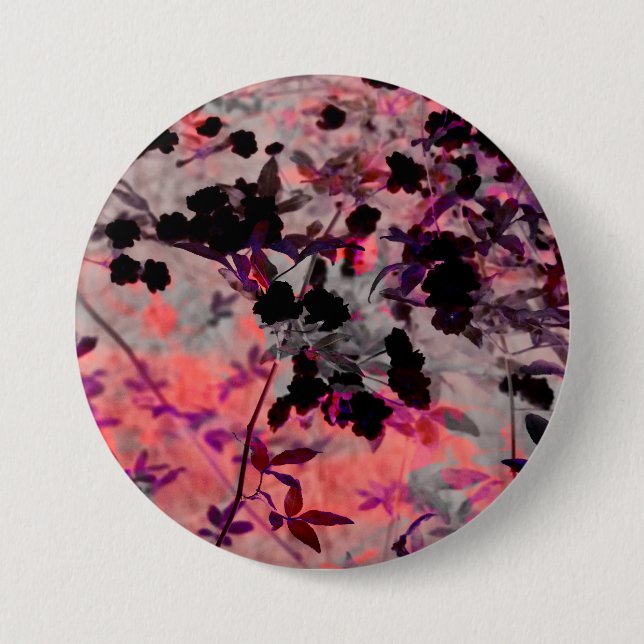 Red black flower pattern design graphic art pinback button (Front)
