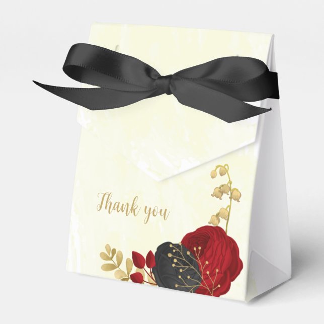red & black flowers gold botanical wedding favor boxes (Front Side)