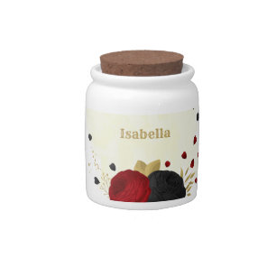 red & black flowers gold candy jar