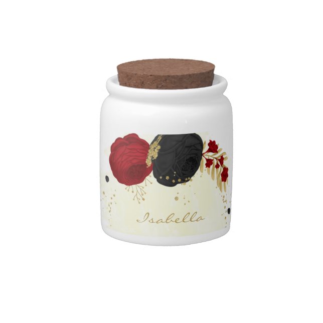 red & black flowers gold candy jar (Front)