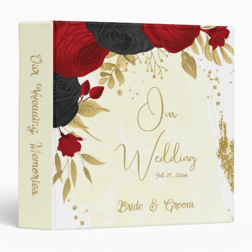 red  black flowers gold wedding photo album 3 ring binder